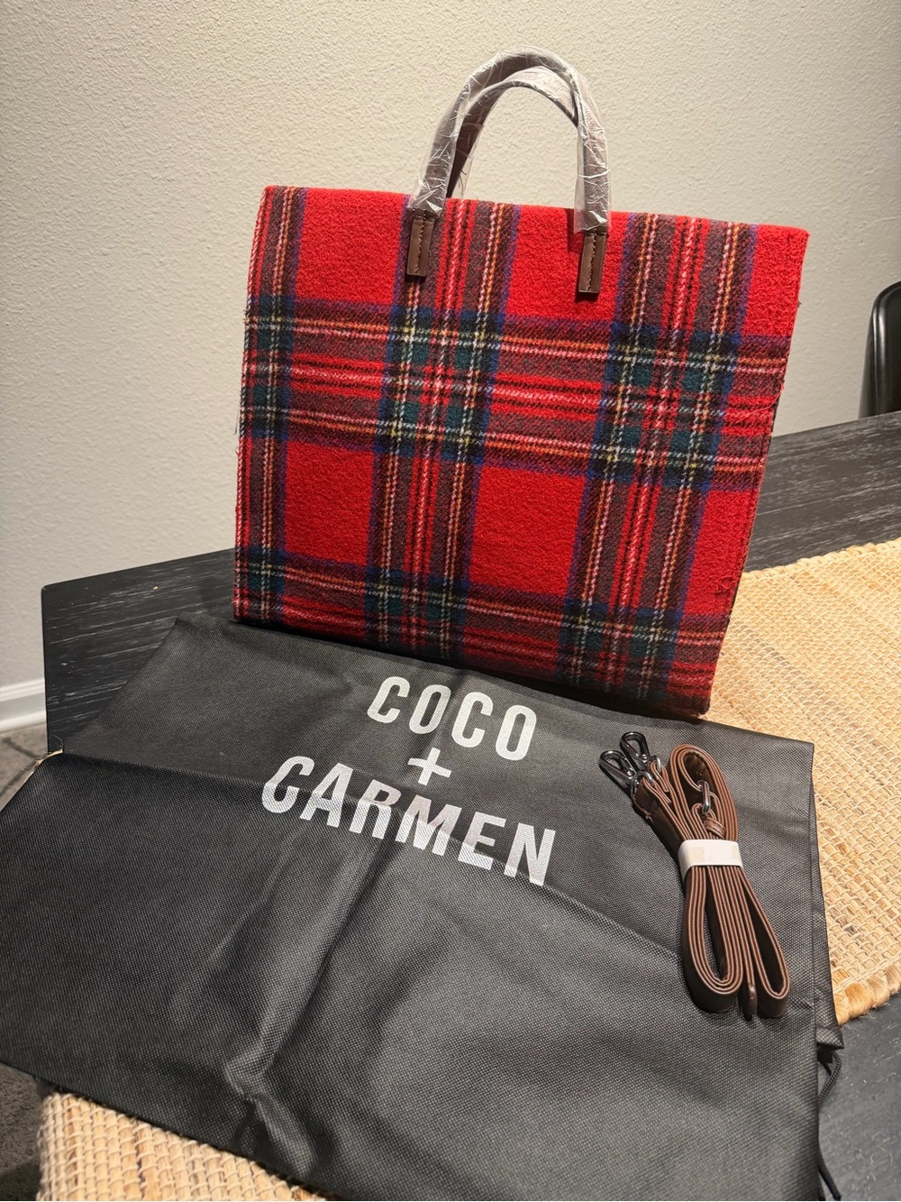 👔Coco + Carmen Red Plaid Tote Bag